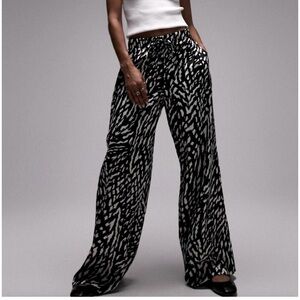 Topshop black white pull on pants nwt high rise wide leg animal print